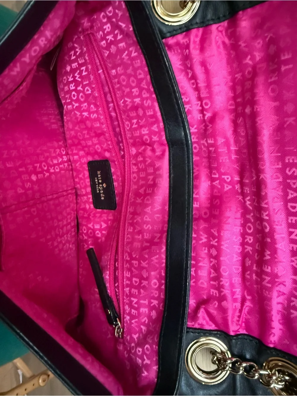 kate spade Black Quilted Leather Shoulder Bag with adjustable Gold Chain